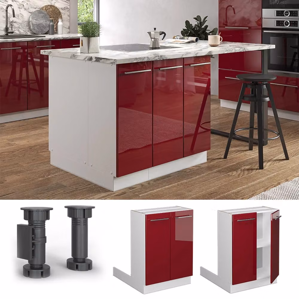 Isola cucina Vicco Fame-Line bordeaux lucido e bianco senza piano di lavoro L: 60 cm – 2