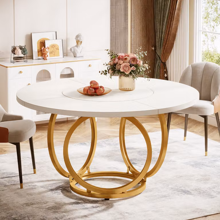 Tribesigns Tavolo da pranzo rotondo per 4 persone, tavolo da cucina bianco con base in metallo dorato, tavolo da pranzo in legno, tavolino da caffè per cucina, sala da pranzo, bar (120 * 120 cm)