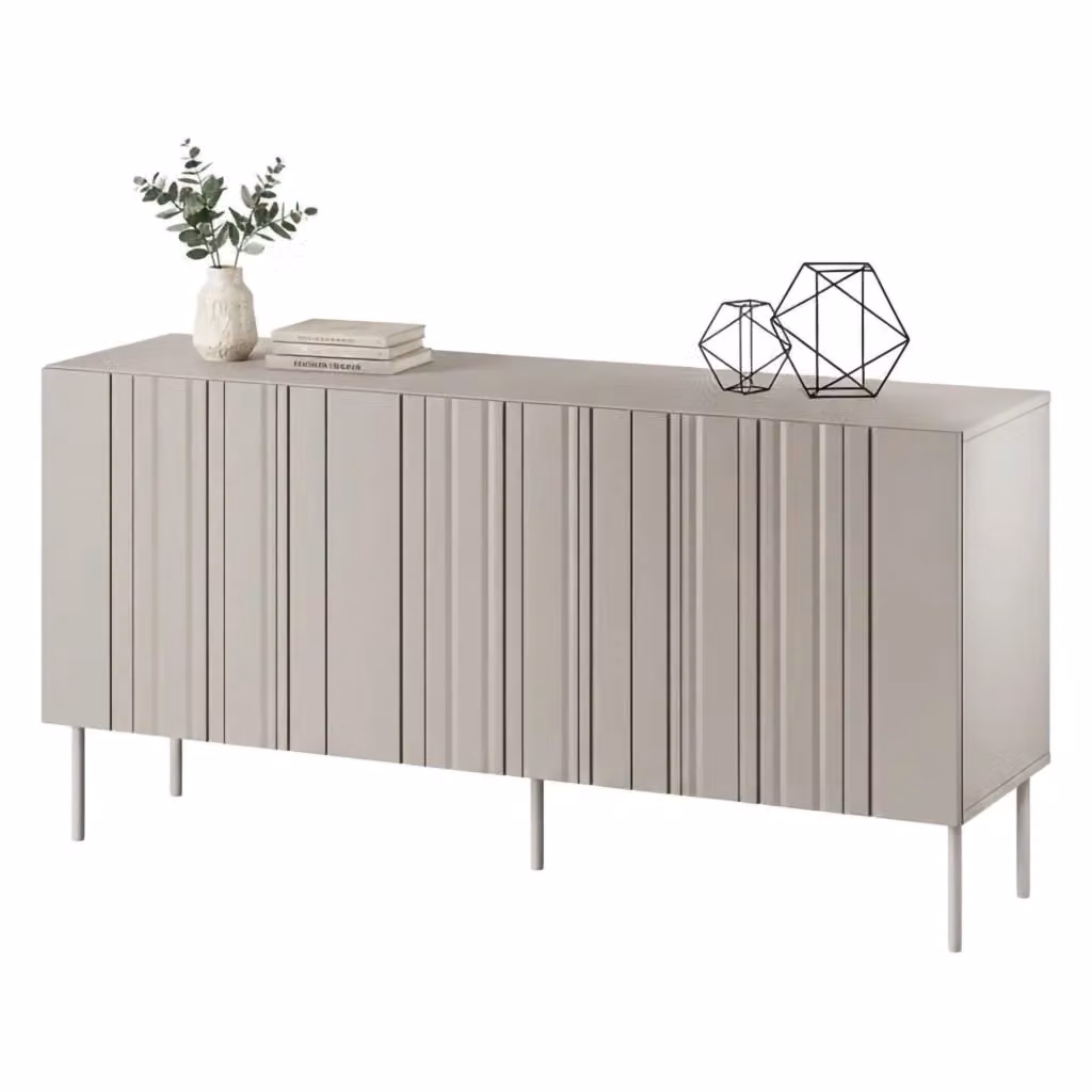 Madia da salotto DMORA Spirano, mobile moderno con design geometrico e finitura opaca, Beige, L: 151 cm, P: 42 cm, H: 75 cm – 2