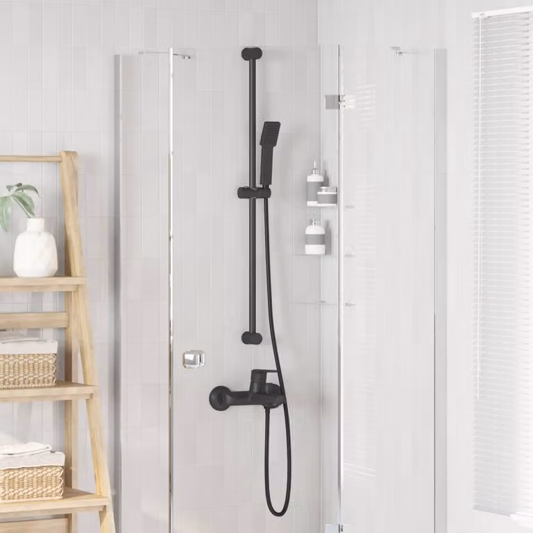 Set di Sistema Doccia vidaXL in Acciaio Inox Nero Opaco con Colonna Rigida e Doccino, Larghezza: 100 cm