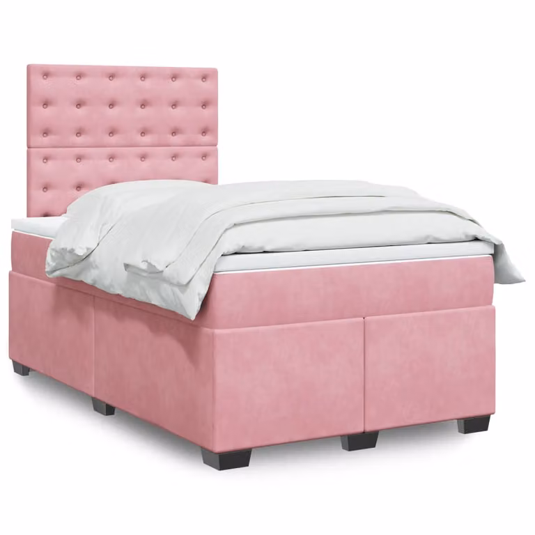 vidaXL Giroletto a Molle con Materasso in Velluto Rosa, L/P: 120 x 200 cm