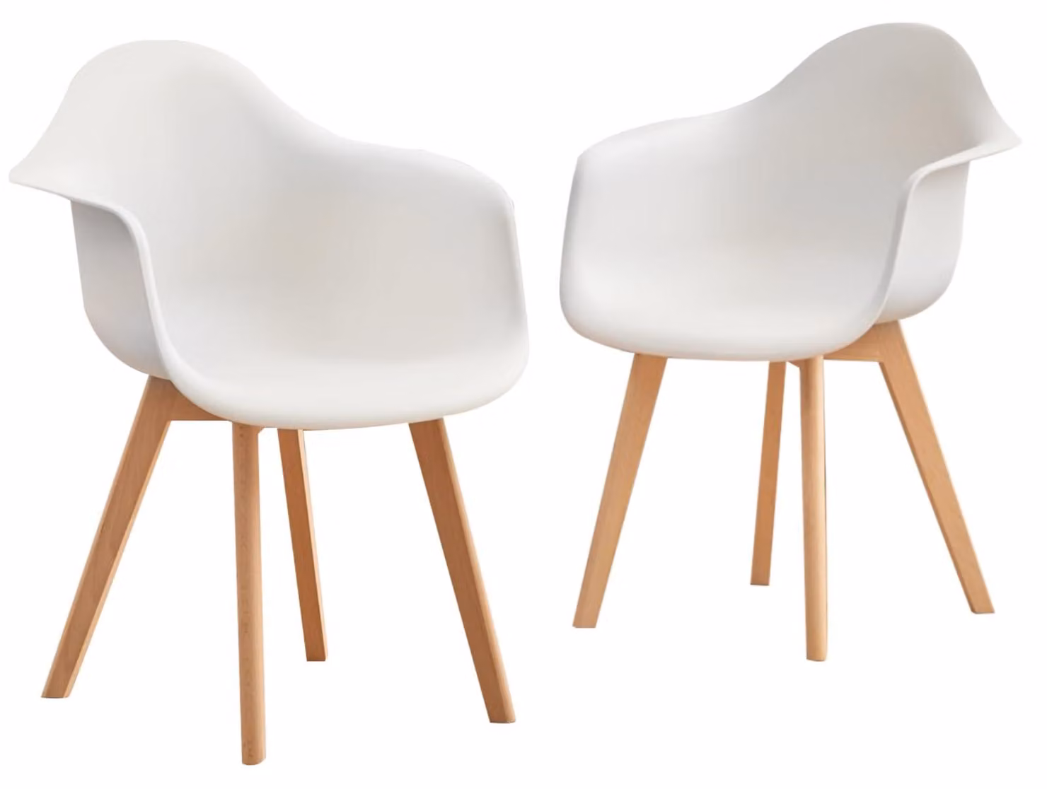 Set di 2 sedie da pranzo con braccioli, in plastica, colore bianco