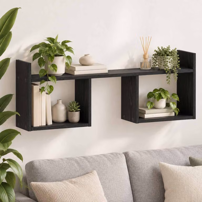 Scaffale da parete moderno vidaXL in legno nero L: 90 cm, P: 32 cm, H: 17 cm