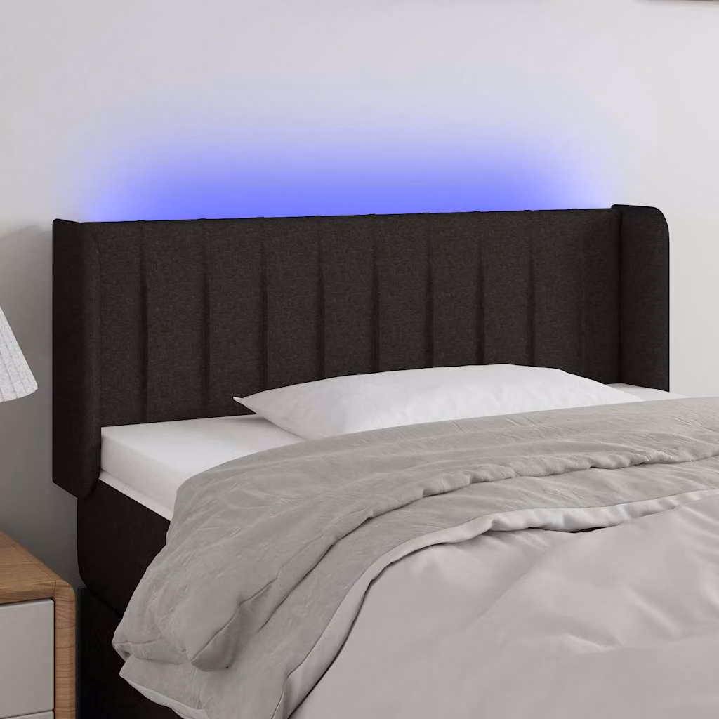 Testiera per letto vidaXL in tessuto nero con illuminazione LED e porta di ricarica USB, L: 103 cm, P: 16 cm, H: 78-88 cm