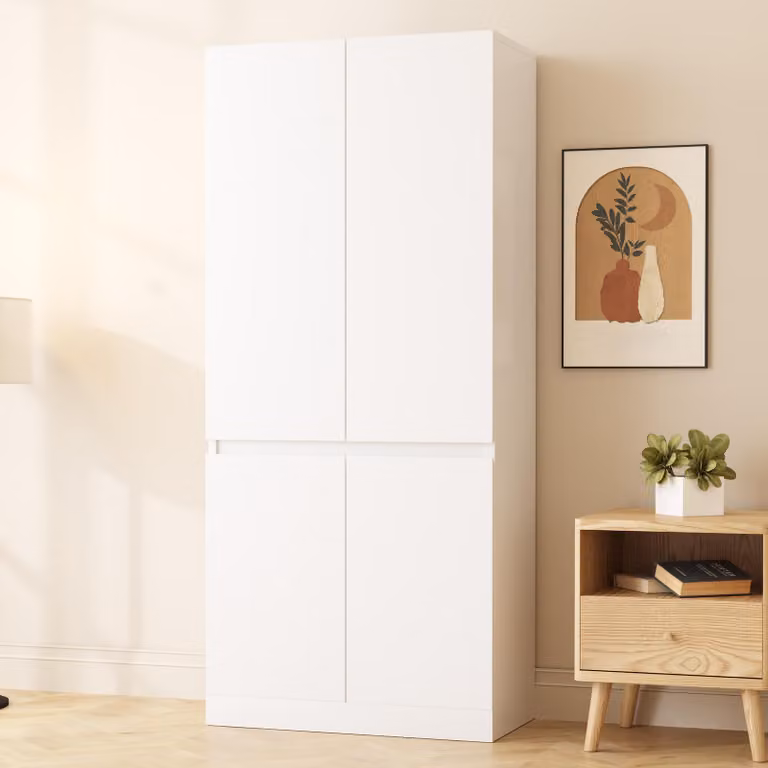 guardaroba okwish con design a doppia anta, mobile armadio a battente con vano portaoggetti, armadio a due livelli, bianco