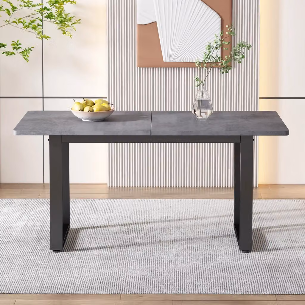 Tavolo da pranzo rettangolare in stile industriale OKWISH in metallo e materiale composito, nero e grigio opaco – 2