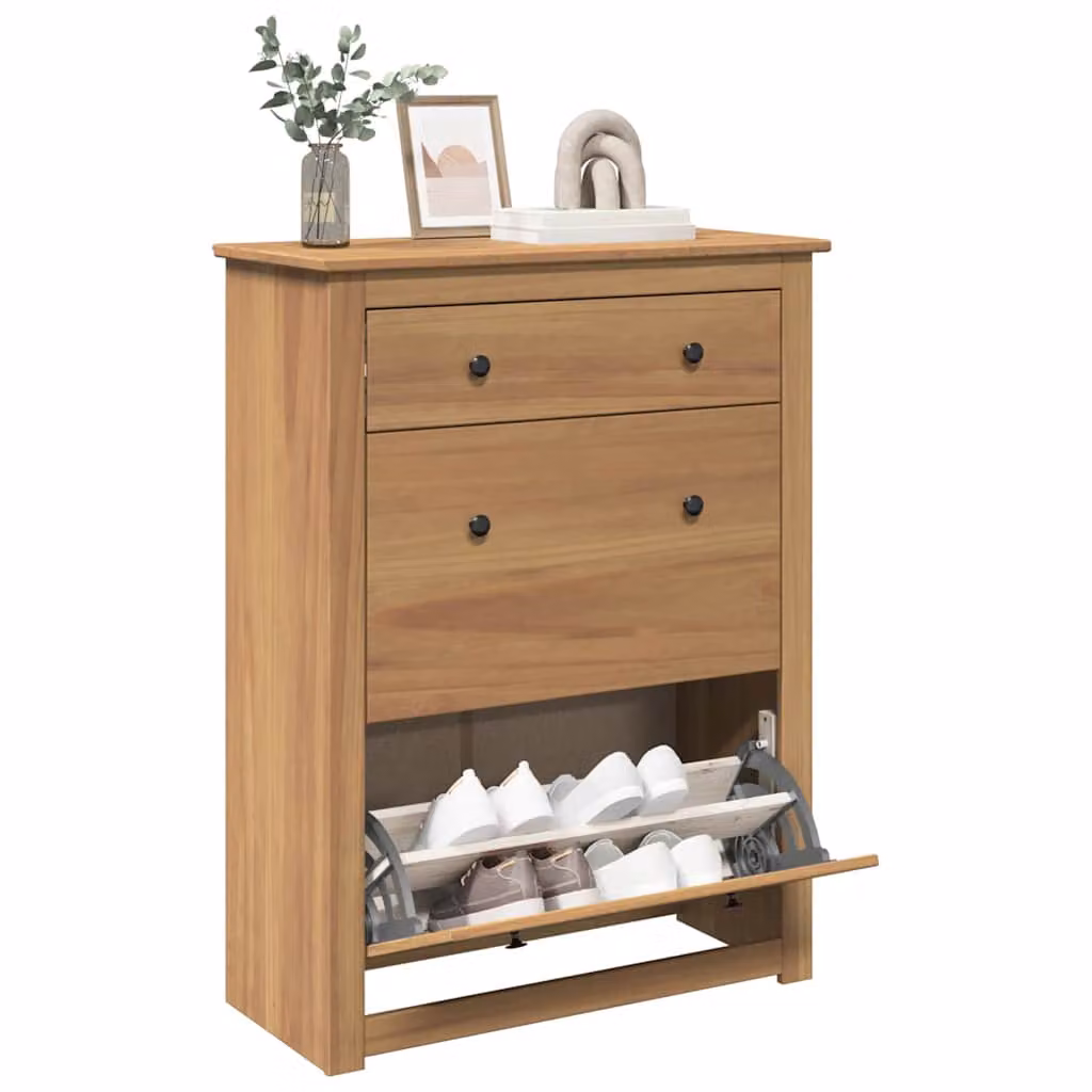 Scarpiera Panama vidaXL in legno di pino massello marrone, stile rustico, L 80 cm x P 35 cm x H 105 cm