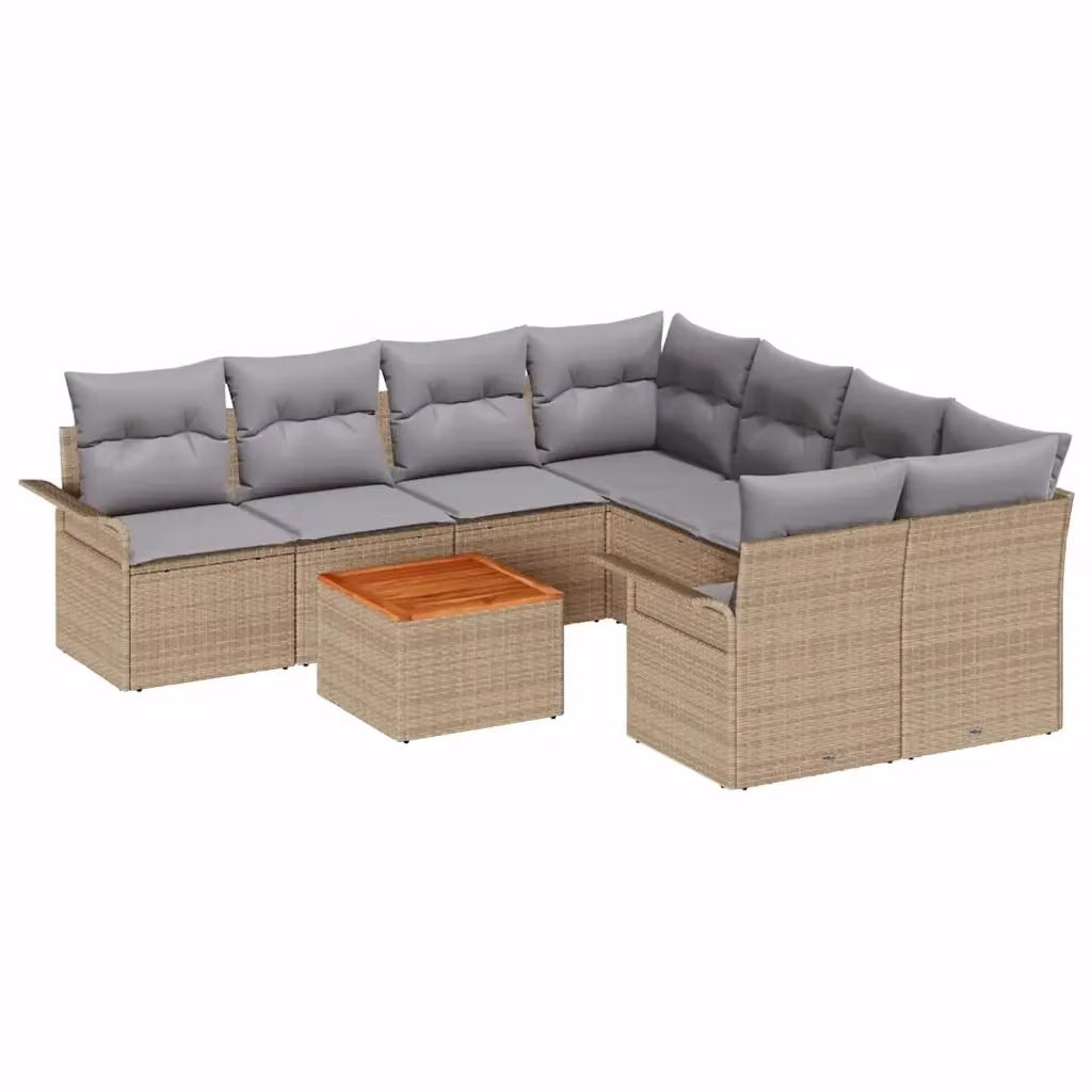 Set Divano da Giardino vidaXL 9 Pezzi in Polyrattan Beige con Cuscini e Tavolino da Caffè – 2