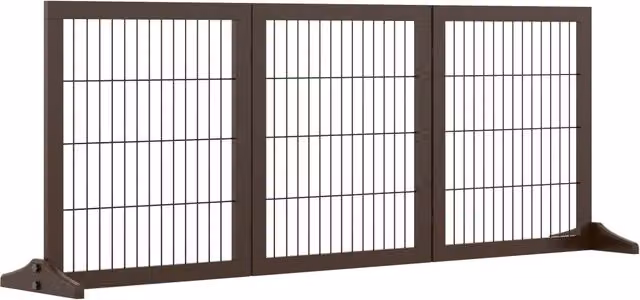 Cancello/barriera per cani in legno di pino, autoportante, marrone, 185x36x71 cm