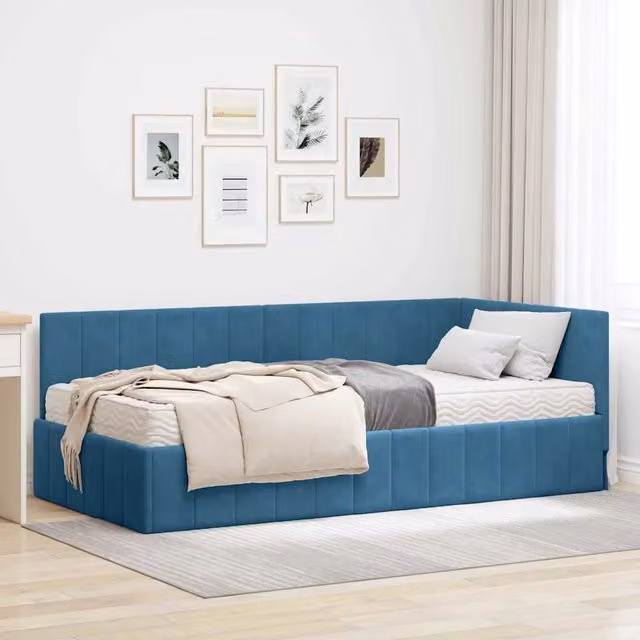 Struttura Letto Angolare con Materasso 2 pz-Giroletto con materasso Blu Velluto 273906