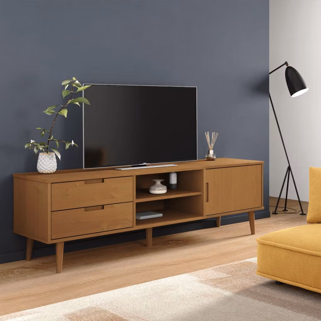 Mobile TV MOLDE vidaXL in legno massello di pino, Marrone, L: 158 cm, P: 40 cm, H: 49 cm