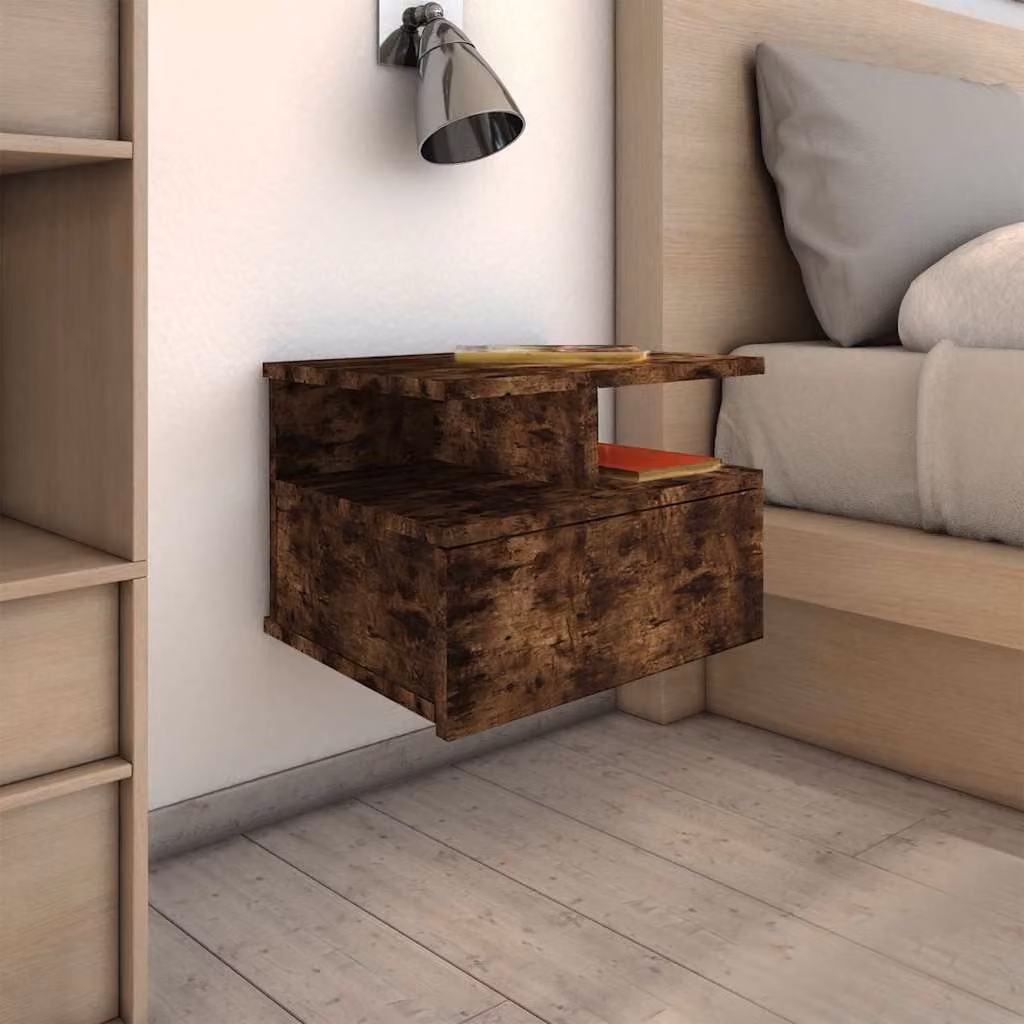 Set di 2 comodini pensili vidaXL in legno multistrato color rovere fumo, L 40 cm x P 31 cm x H 27 cm