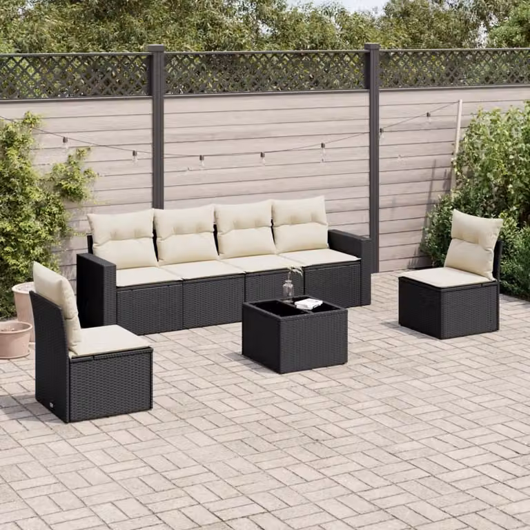 Maison Exclusive - Set da giardino 7 pezzi con cuscini in polyrattan nero