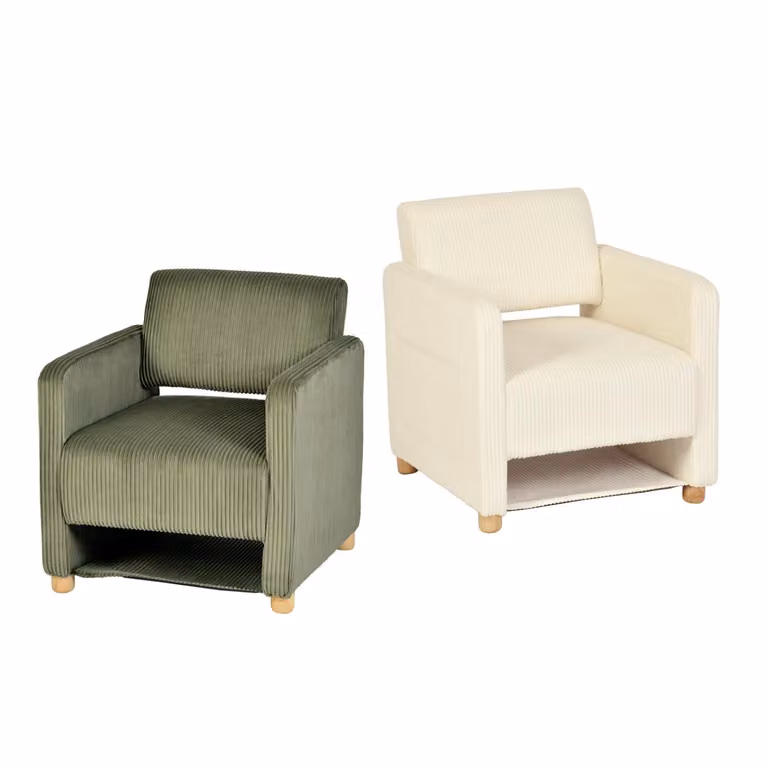 Meubles Cosy Set da 2 poltrone relax monoposto per il soggiorno, imbottite in velluto a coste beige e verde – KARIA