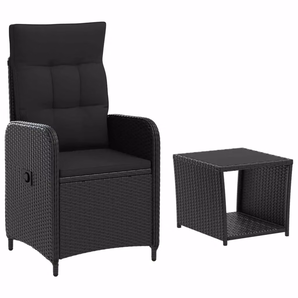 Set Lounge da Giardino vidaXL in Acciaio Nero con Poltrone e Tavolino da Esterno e Cuscini Imbottiti – 2
