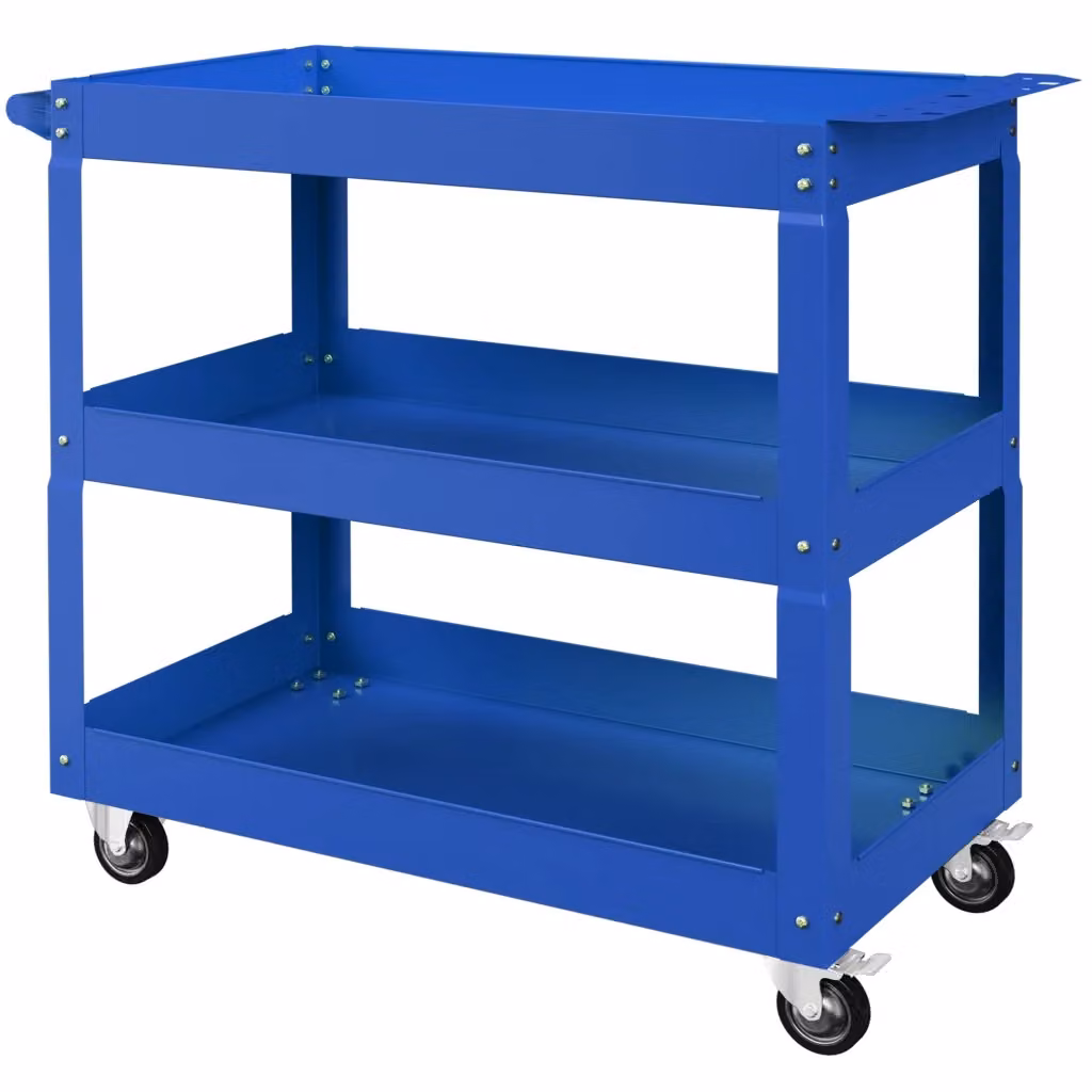 Carrello porta attrezzi Xylo in acciaio con 3 ripiani e maniglie laterali Blu L: 83 cm, P: 35,3 cm, H: 76 cm – 2