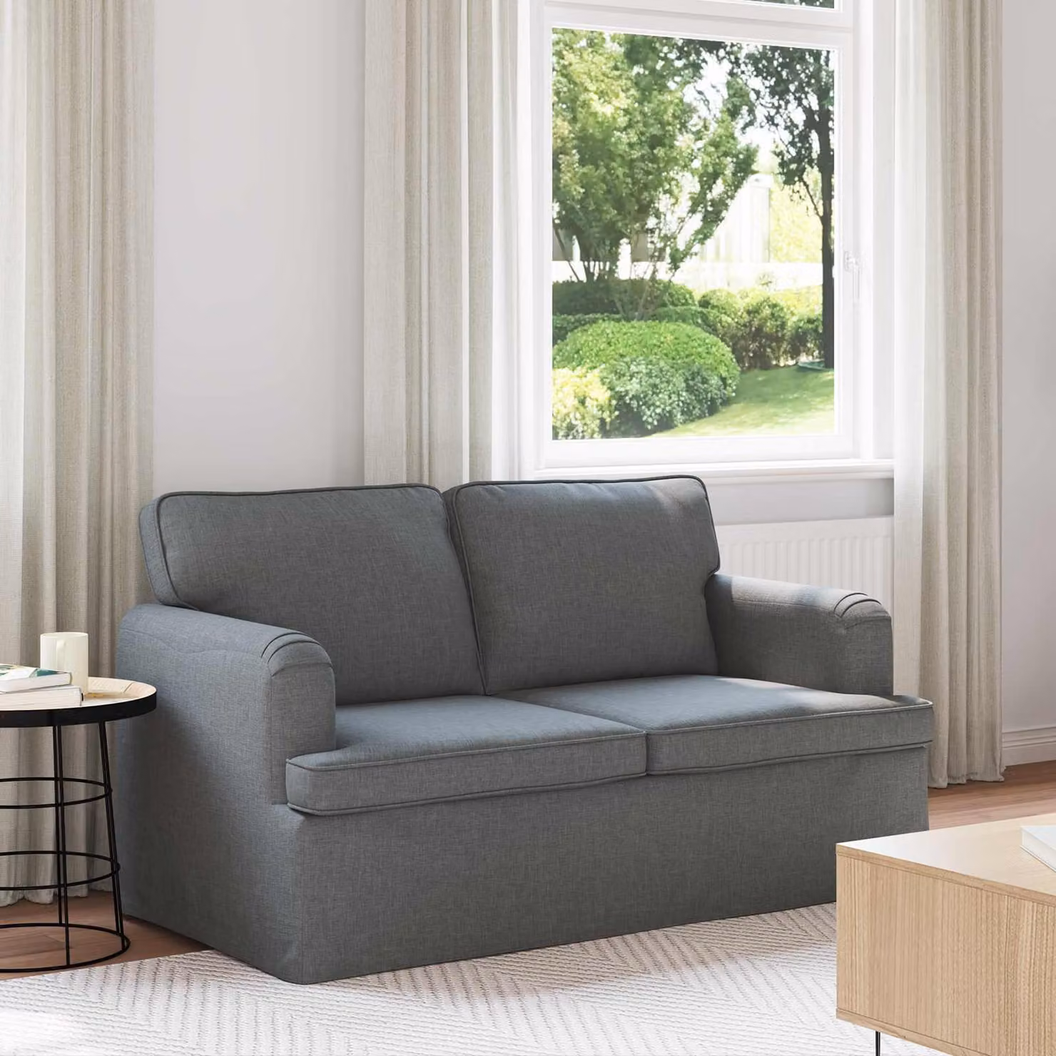 Divano vidaXL in tessuto grigio scuro con struttura in metallo L: 144 cm, P: 80 cm, H: 85 cm – 1