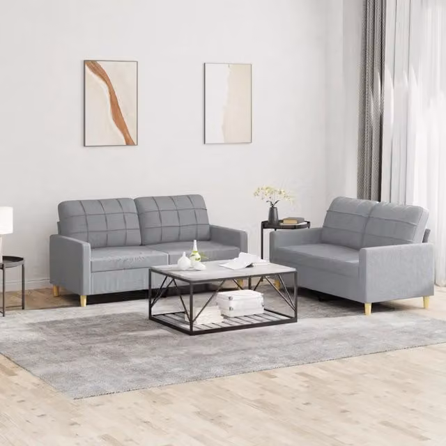 Set di Divani 2 pz con Cuscini Grigio Chiaro in Tessuto 3201274