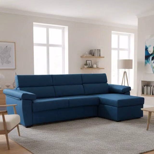 Divano Letto Tolle DMORA con Penisola Sfoderabile e Funzione Notte, Made in Italy, Blu, L/P/H: 285 x 160 cm