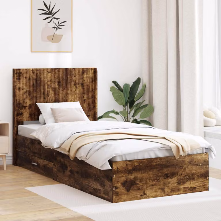 Struttura del letto con stoccaggio e testata vidaXL in legno Rovere Fumo L: 140 cm, P: 100 cm, H: 82 cm, L: 193 cm