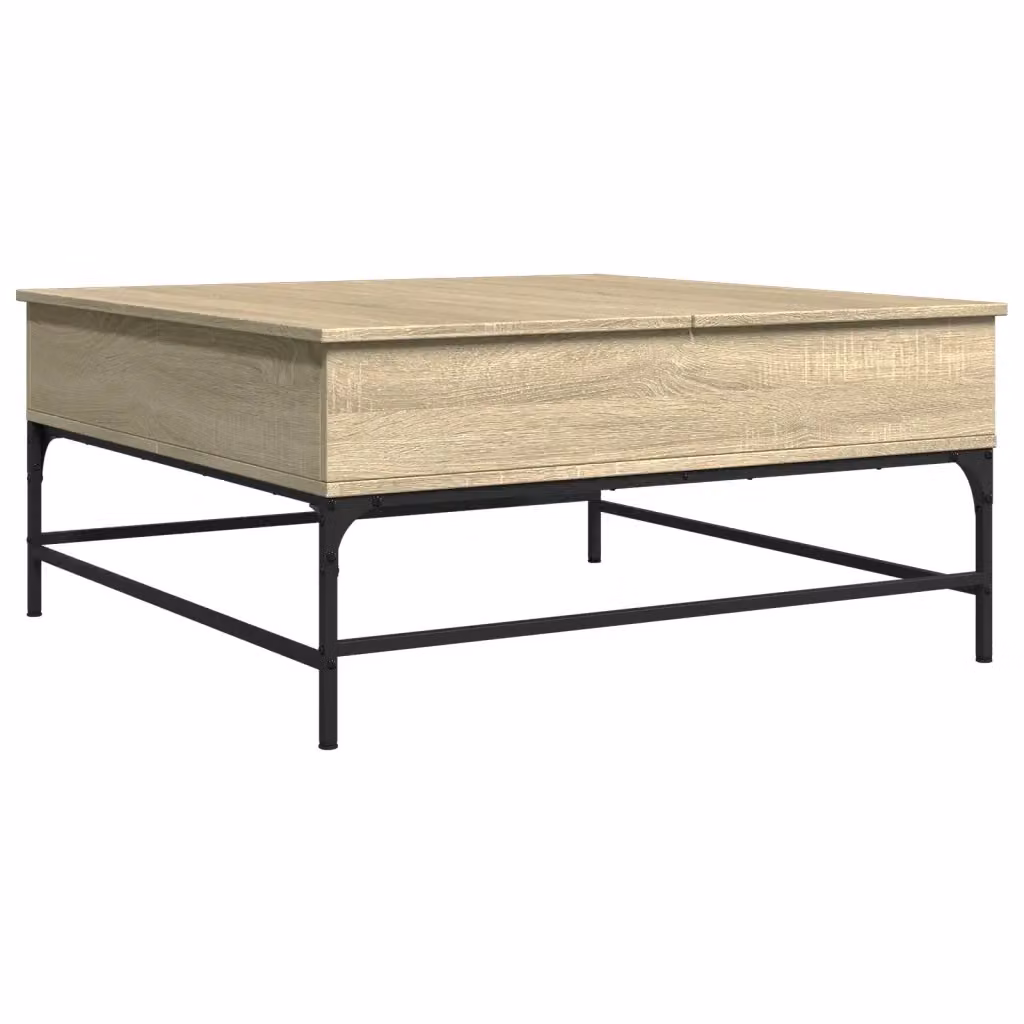 Tavolino da soggiorno quadrato vidaXL in legno rovere e metallo, marrone e beige, L 95 x P 95 x H 45 cm – 2