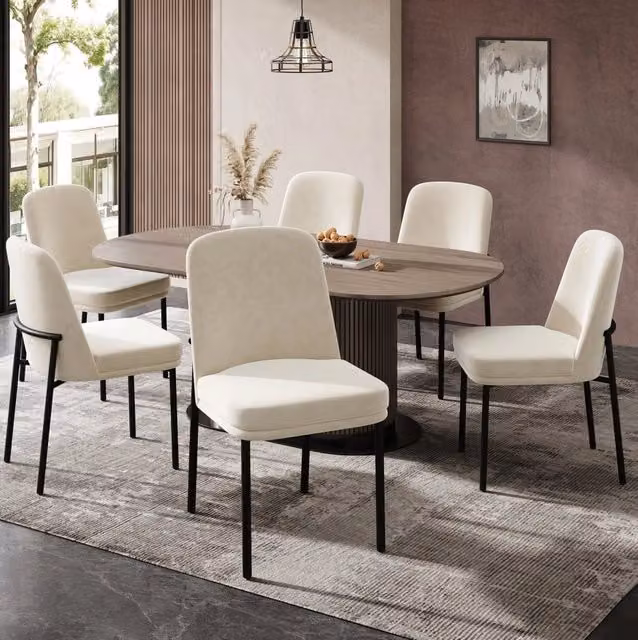 Set di 6 sedie da pranzo in velluto beige con struttura in metallo nero