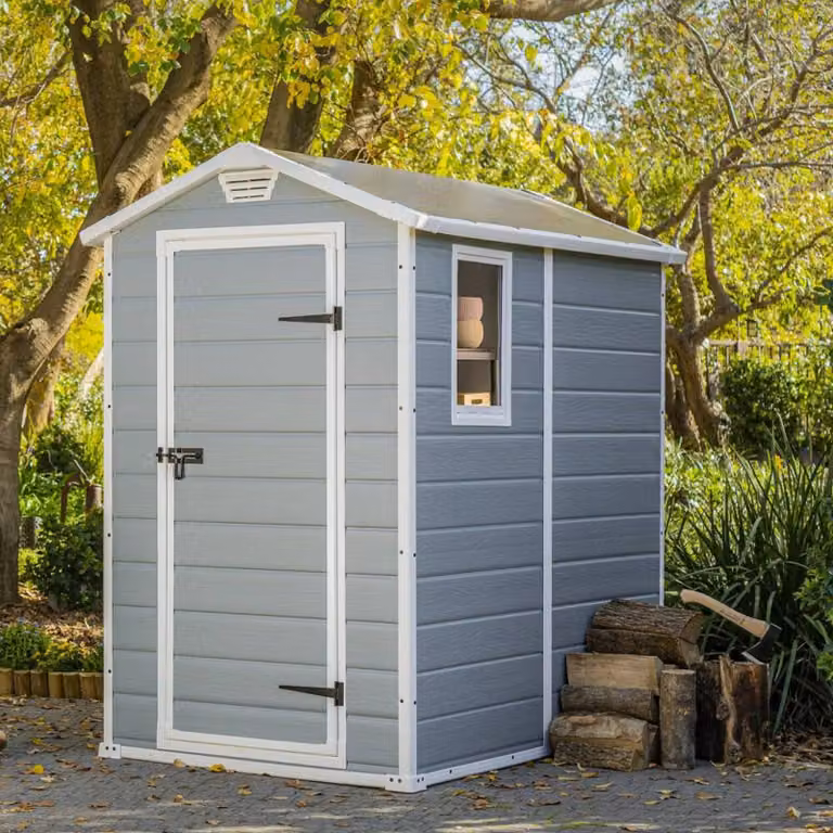 Dmora Casetta da Giardino Cranbrook 192x130x198h cm Grigio, Resistente Agli Agenti Atmosferici Presenza Finestre