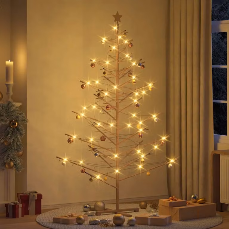 vidaXL Albero di Natale in legno con supporto Marrone 210 cm