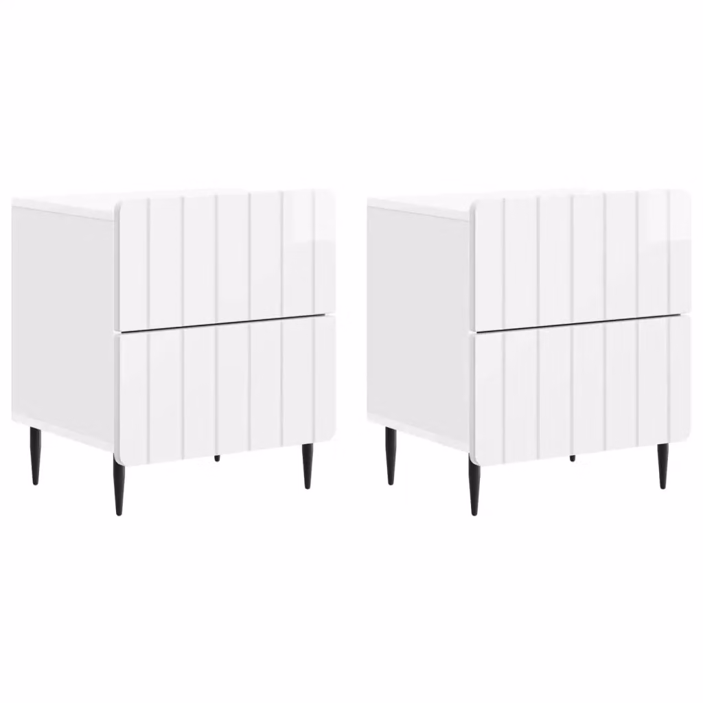 Set di 2 Armadi da Notte vidaXL Bianco Lucido L: 43 cm, P: 34,5 cm, H: 49,5 cm – 2