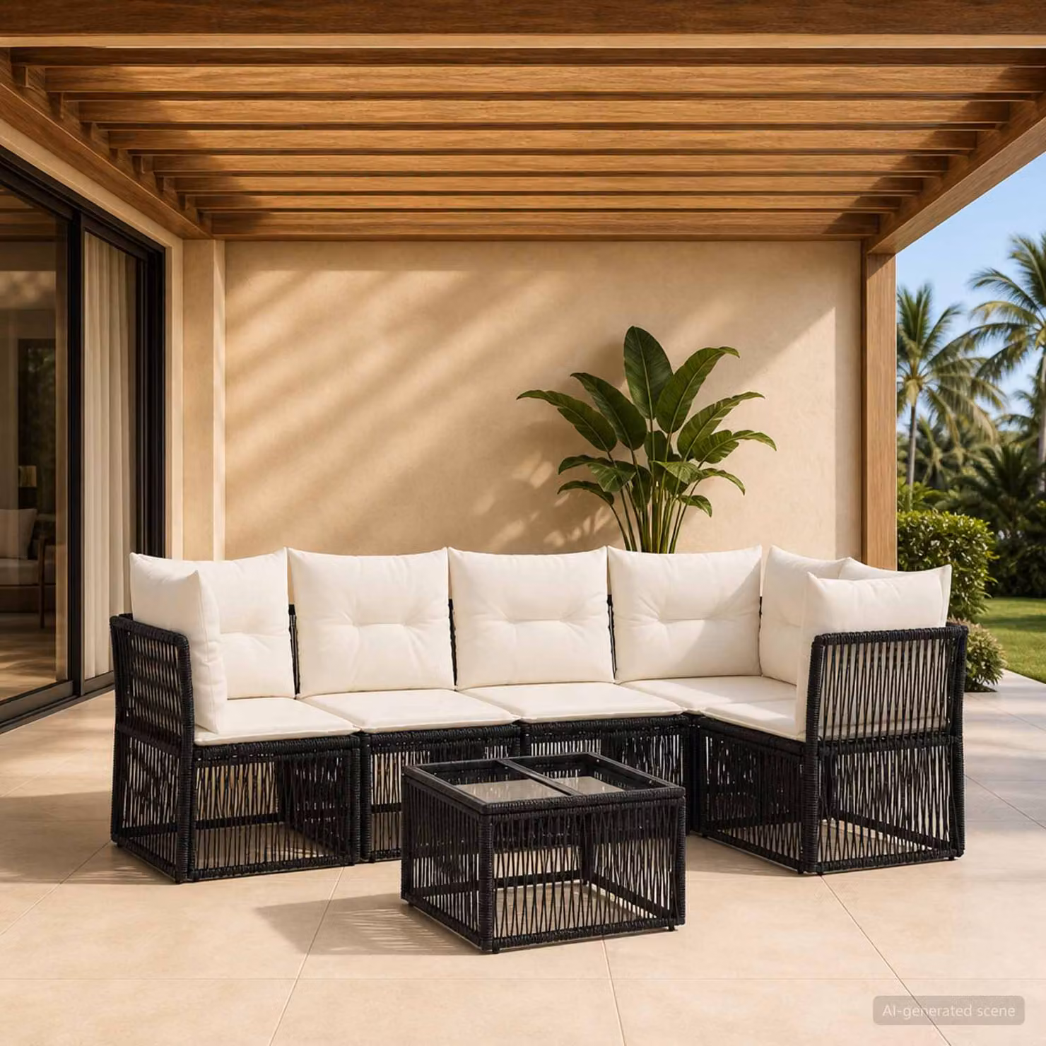 Set Divano da Giardino vidaXL 6 pz Nero con Poltrona, Elementi Angolari e Tavolino, Design Moderno a L con Cuscini Inclusi e Struttura in Acciaio Verniciato a Polvere