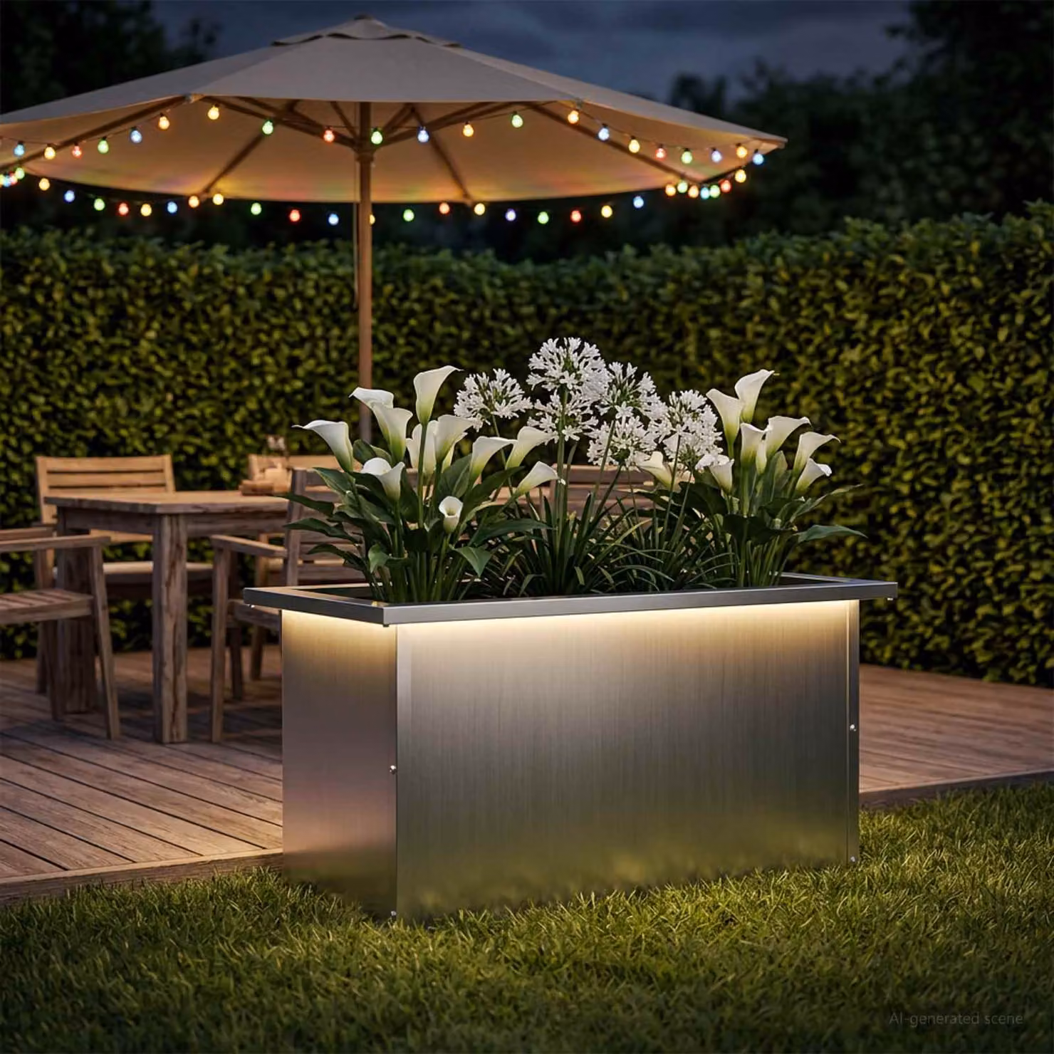 Fioriera da giardino con LED vidaXL in acciaio zincato Argento L: 60 cm, P: 30 cm, H: 30 cm