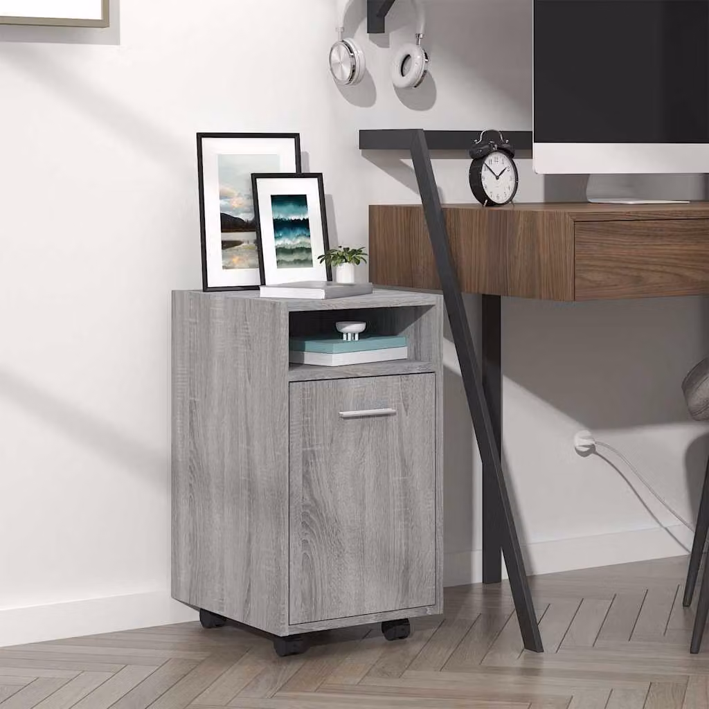 vidaXL Mobiletto con Ruote Grigio, L 33 cm, P 38 cm, H 60 cm in Legno e MDF