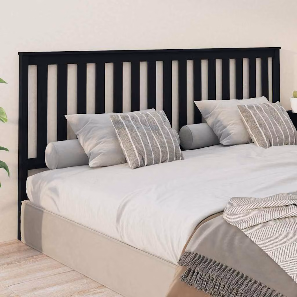 Testiera per letto vidaXL in legno massello di pino, colore nero, L 206 cm x H 101 cm x P 6 cm