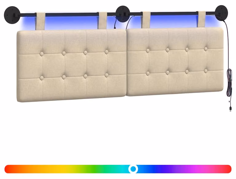 Testiera sospesa Con luce LED Crema Tessuto