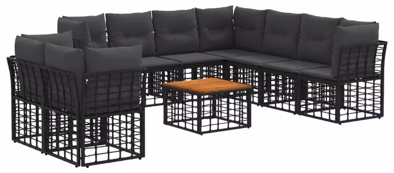 Set di divani da esterno 10 pcs Nero e Grigio scuro Poliestere
