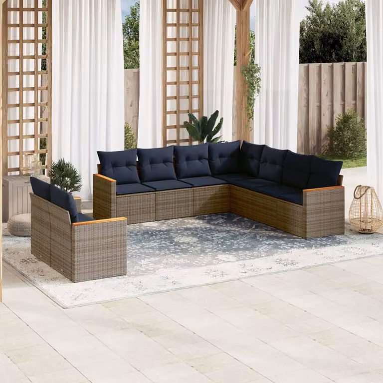 Set di divani da giardino vidaXL in polyrattan grigio con cuscini, design moderno a forma di L per esterno e terrazza