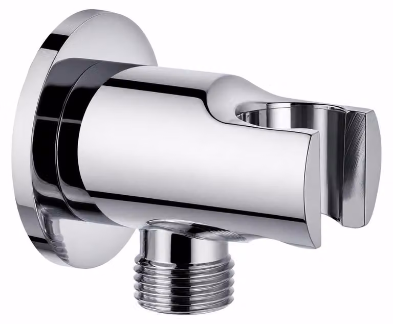 Schläfer 814320 | Presa Acqua Doccia Tonda con supporto per Doccetta Cromo, Uscita Acqua Parete G 1/2" - Ø 20,86 mm, Raccordo Gomito per Flessibile Doccetta in Ottone Design Moderno