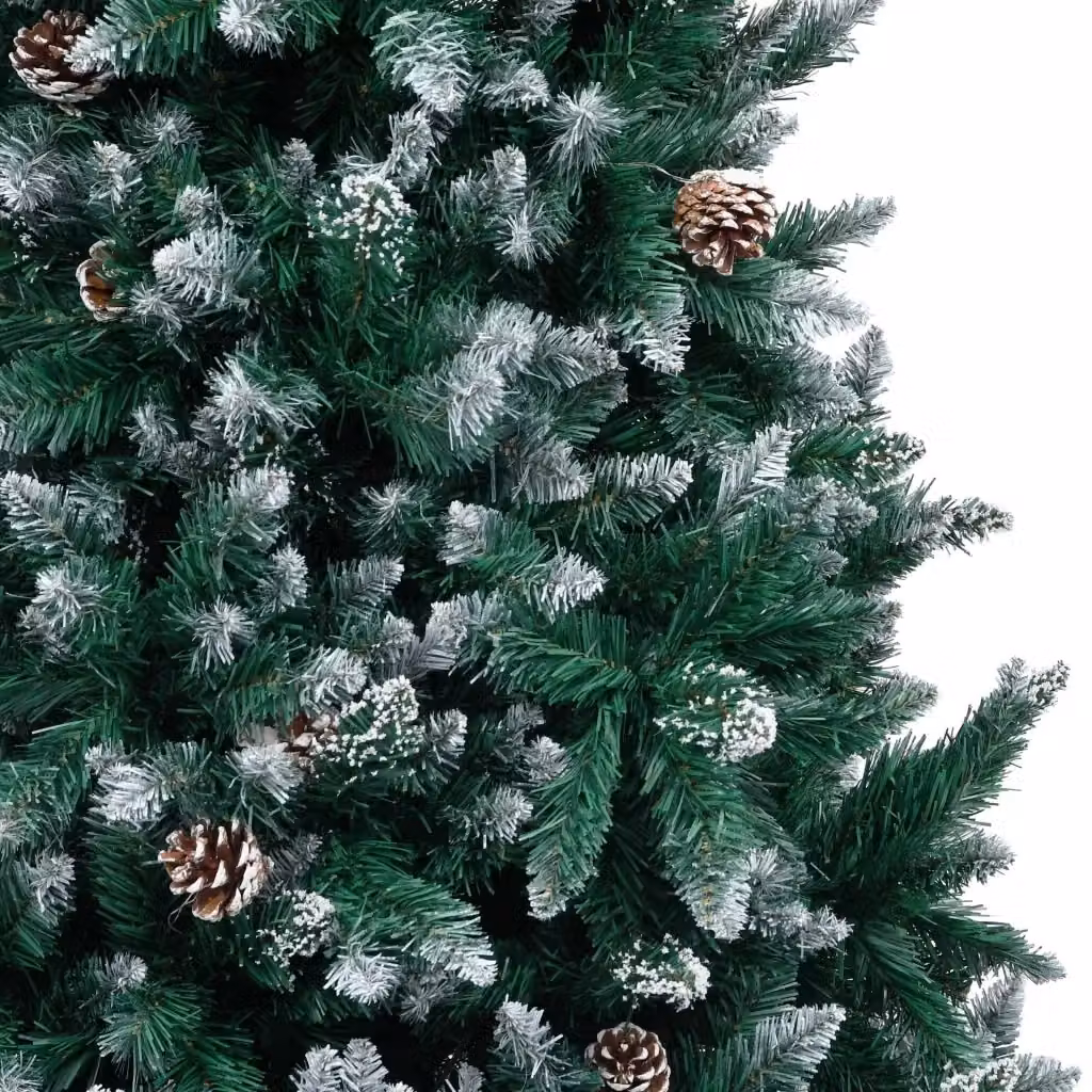 Albero di Natale artificiale vidaXL con pigne e neve bianca, colore verde e bianco, Altezza: 210 cm – 2