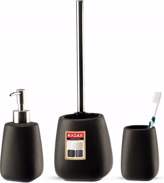 Set da bagno KADAX 3 in 1 con dispenser di sapone per WC, spazzolino e bicchiere, colore nero.