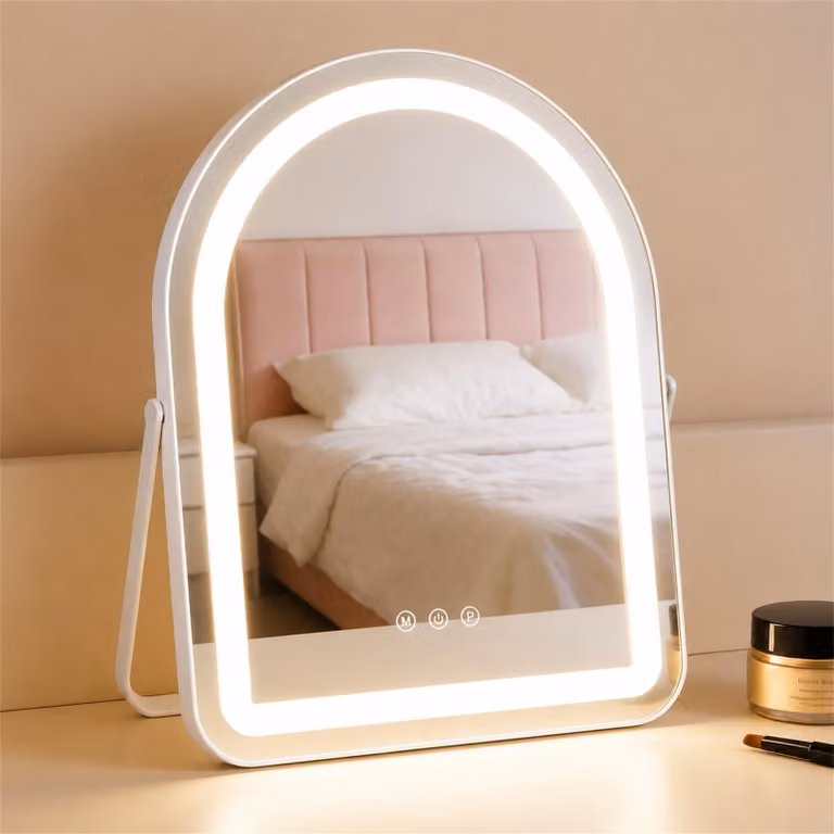 ZMH Specchio da trucco a LED con illuminazione 35×45 cm Specchio da toeletta piccolo Specchio cosmetico illuminato Specchio da tavolo 3 modalità Specchio da toeletta touch dimmerabile