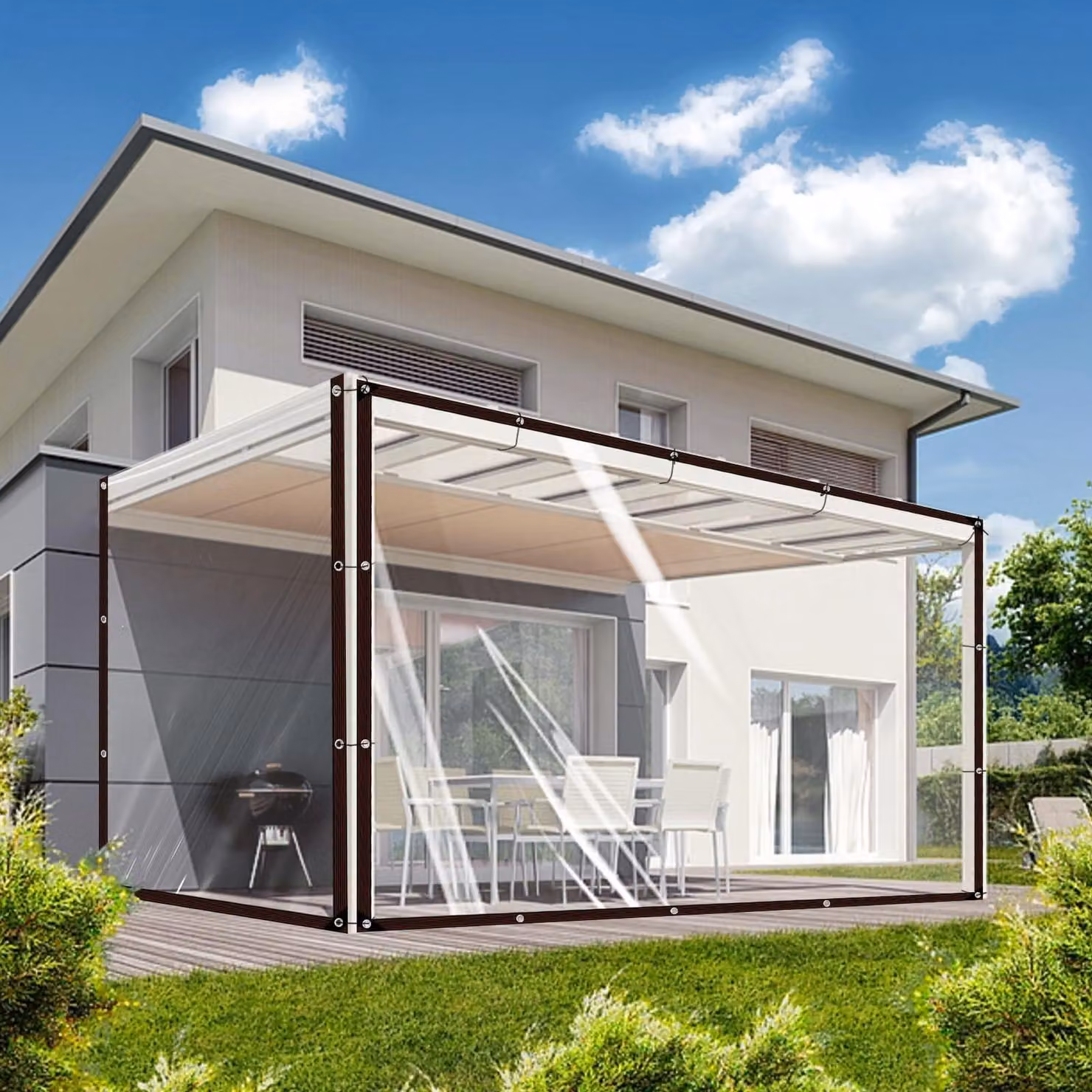 Omgoods - Telo trasparente impermeabile per esterni, con passanti, 3 x 4 metri