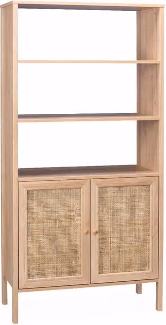 Libreria effetto legno e canna, 4 livelli, marrone naturale