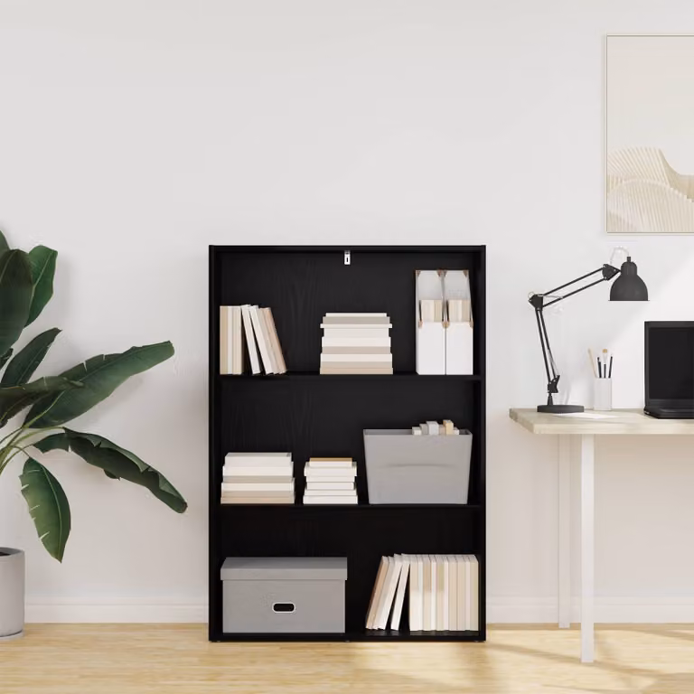 Libreria vidaXL in legno ingegnerizzato e MDF con ripiani regolabili, colore nero opaco, L 80 cm x P 30 cm x H 114 cm
