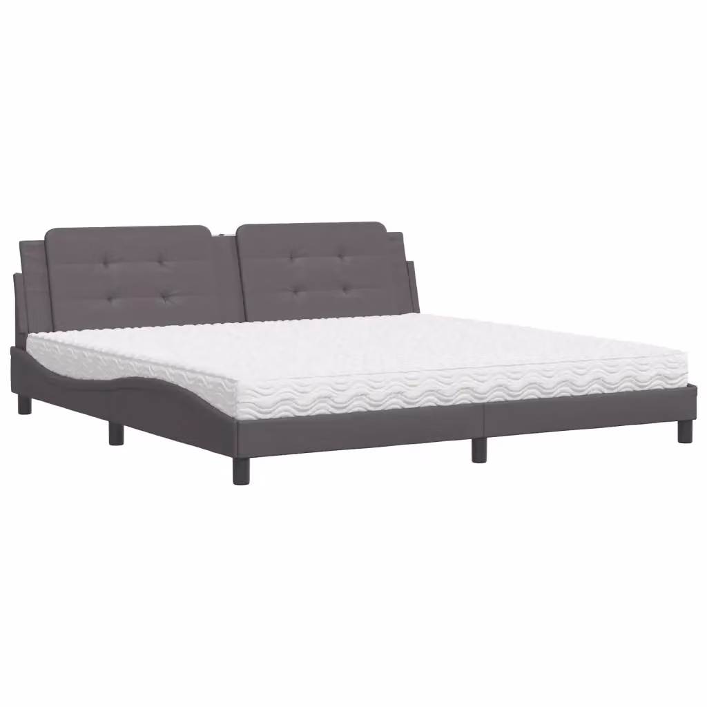 Letto con Materasso Zadar vidaXL Grigio e Bianco in Similpelle e Tessuto L/P/H: 200 x 200 x 74,5 cm – 2