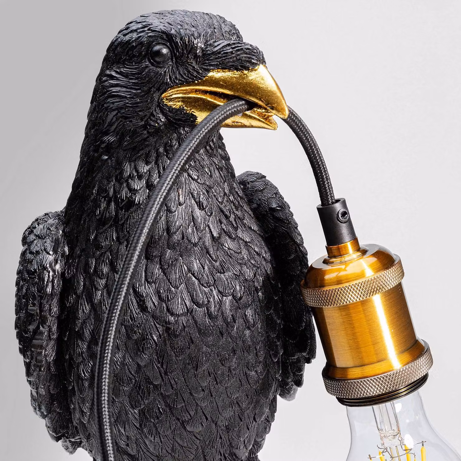 KARE Lampada da tavolo Animal Sitting Crow, Nero, Soggiorno / Sala da pranzo, Plastica, Lampada da tavolo