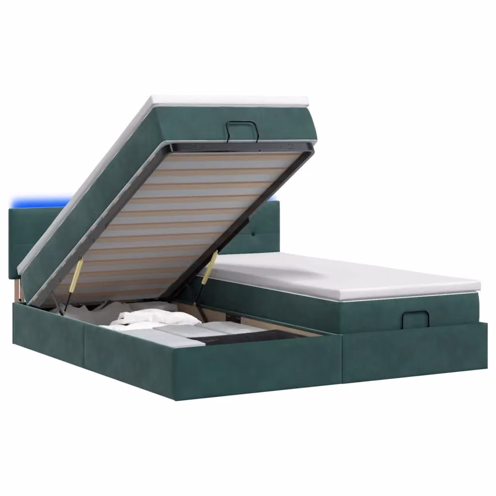 Letto Ottomano vidaXL in Velluto Verde con Materasso Ibrido, Illuminazione LED Sotto il Letto e Porte USB, L/P/H: 200 x 160 x 88 cm – 2