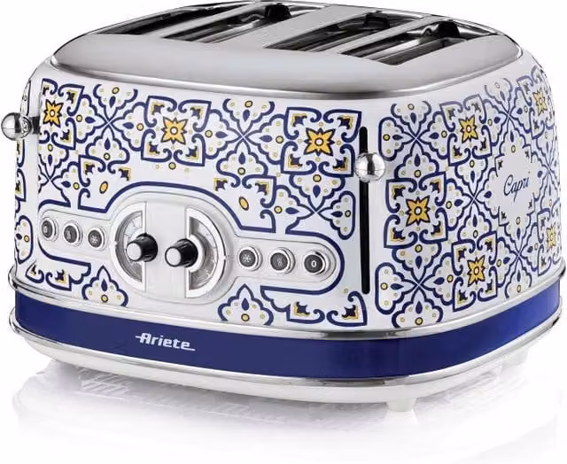 Tostapane Ariete multicolore con 1630W di potenza, capacità per 4 fette e 6 livelli di doratura