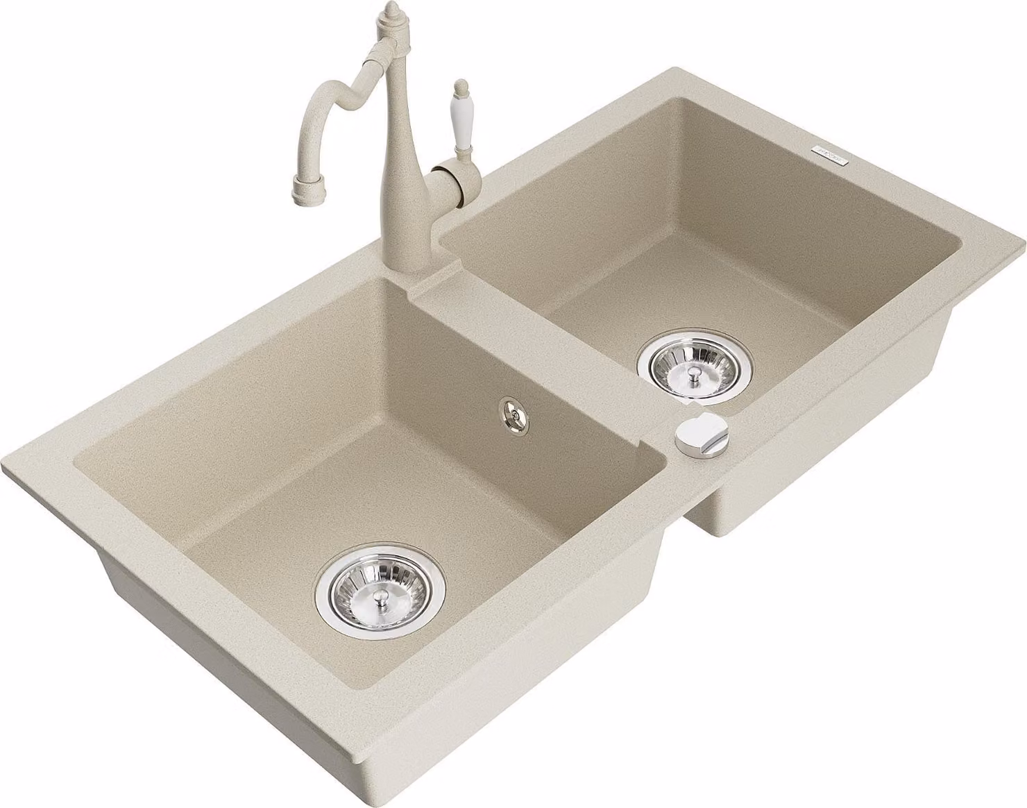 Mexen Mario lavello in granito a 2 vasche con miscelatore da cucina Carla, beige - 6504-69-670700-69
