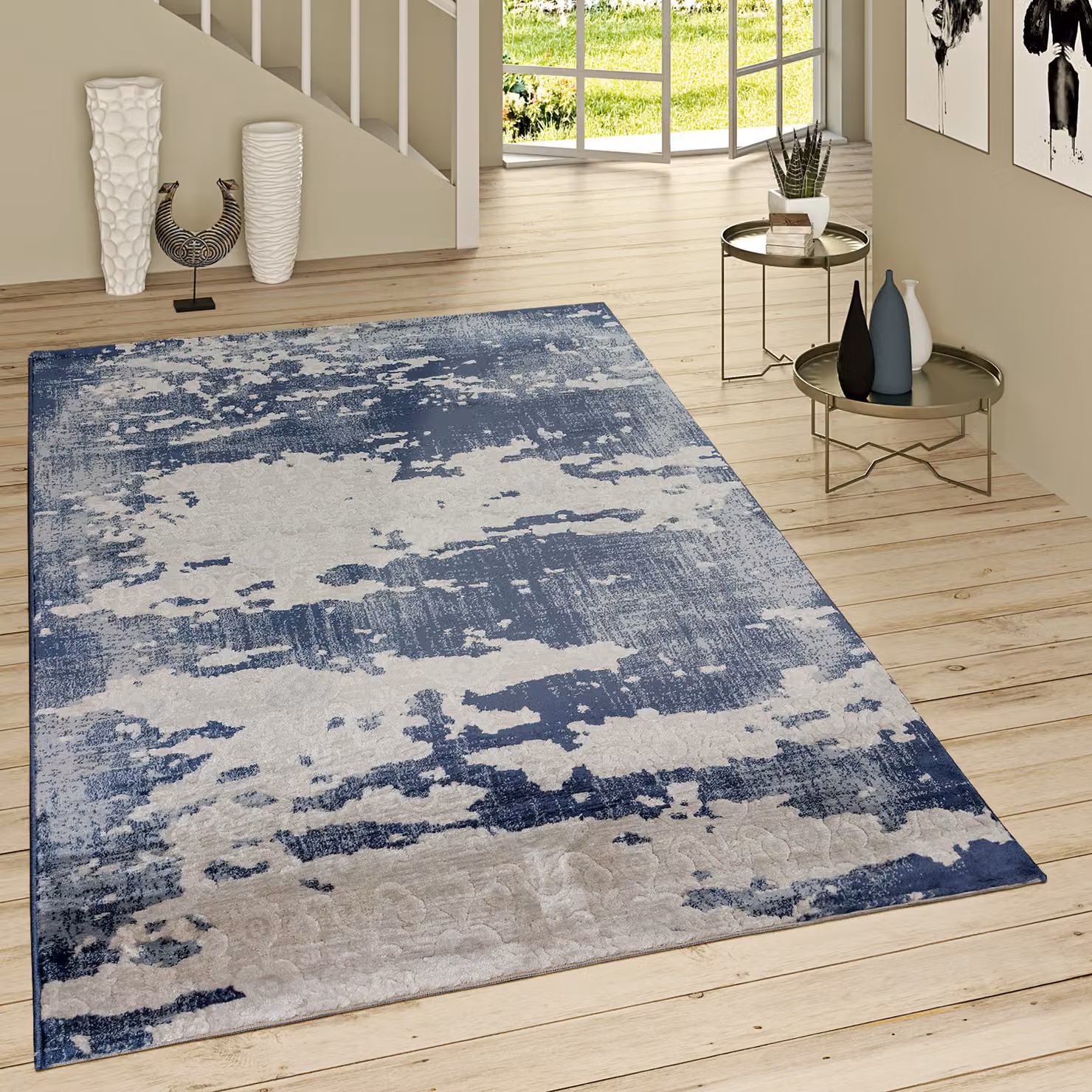 Tappeto Victoria blu con effetto alto-basso, design scandinavo astratto, L: 120 cm, P: 170 cm – 3