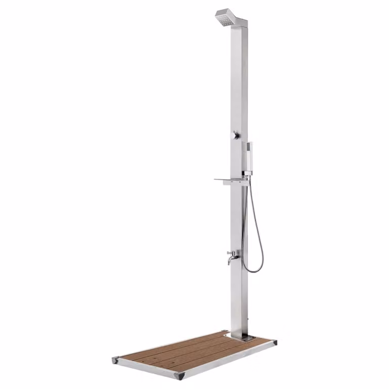 Maison Exclusive - Doccia da giardino con base marrone da 225 cm in acciaio inossidabile